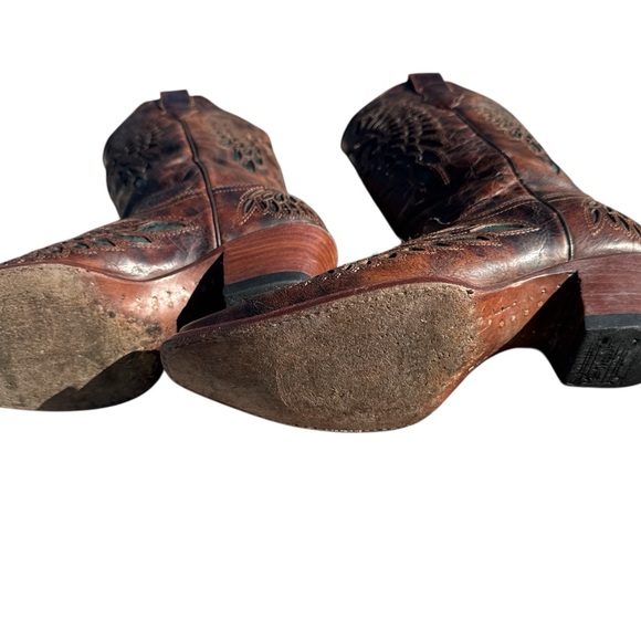 Corral Women's Chestnut Marble & Turquoise Winged Fleur de Lis, Cowboy Boots 7.5 - Picture 6 of 10